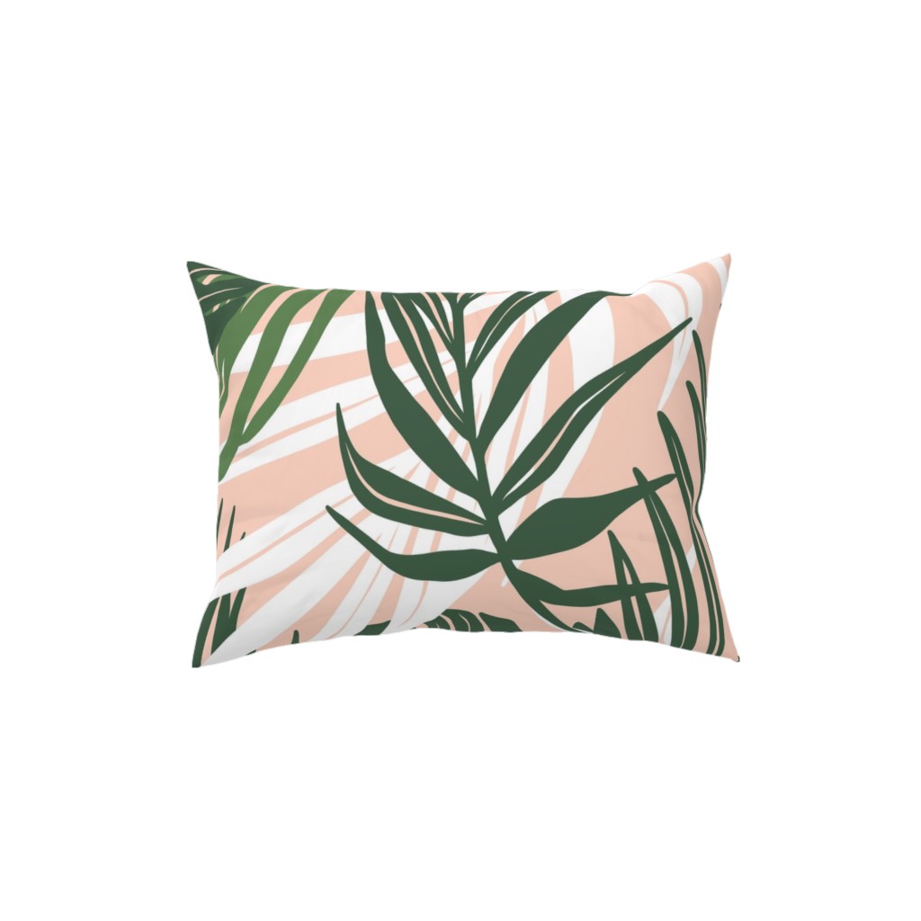 Hideaway Tropical Palm Leaves - Blush Pink Pillow, Woven, White, 12x16, Double Sided, Green