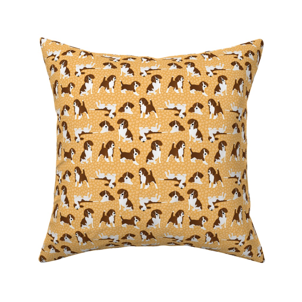 Beagle Dog Pillow, Woven, White, 16x16, Double Sided, Orange