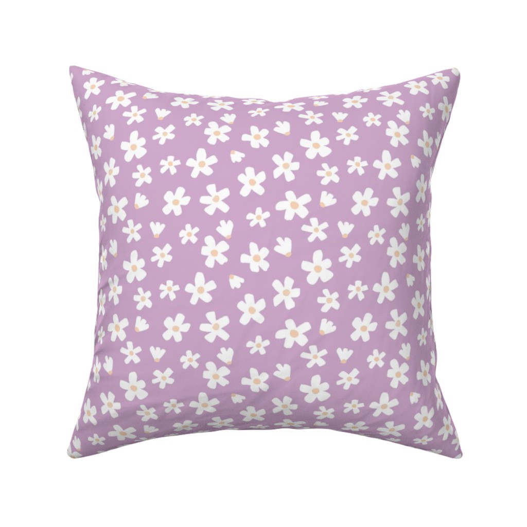 Daisy Garden Floral - Purple Pillow, Woven, White, 16x16, Double Sided, Purple, Purple