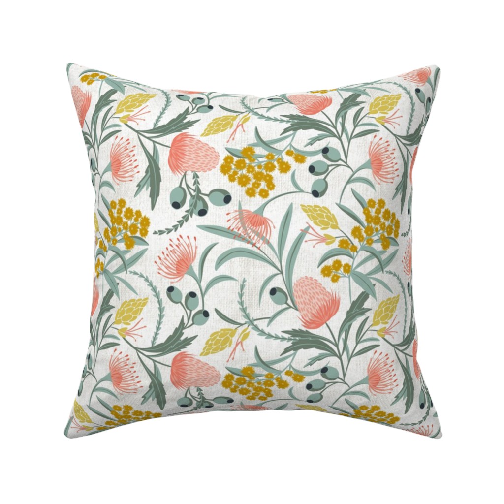 Flora Australis - Botanical - White Pillow, Woven, White, 16x16, Double Sided, Multicolor