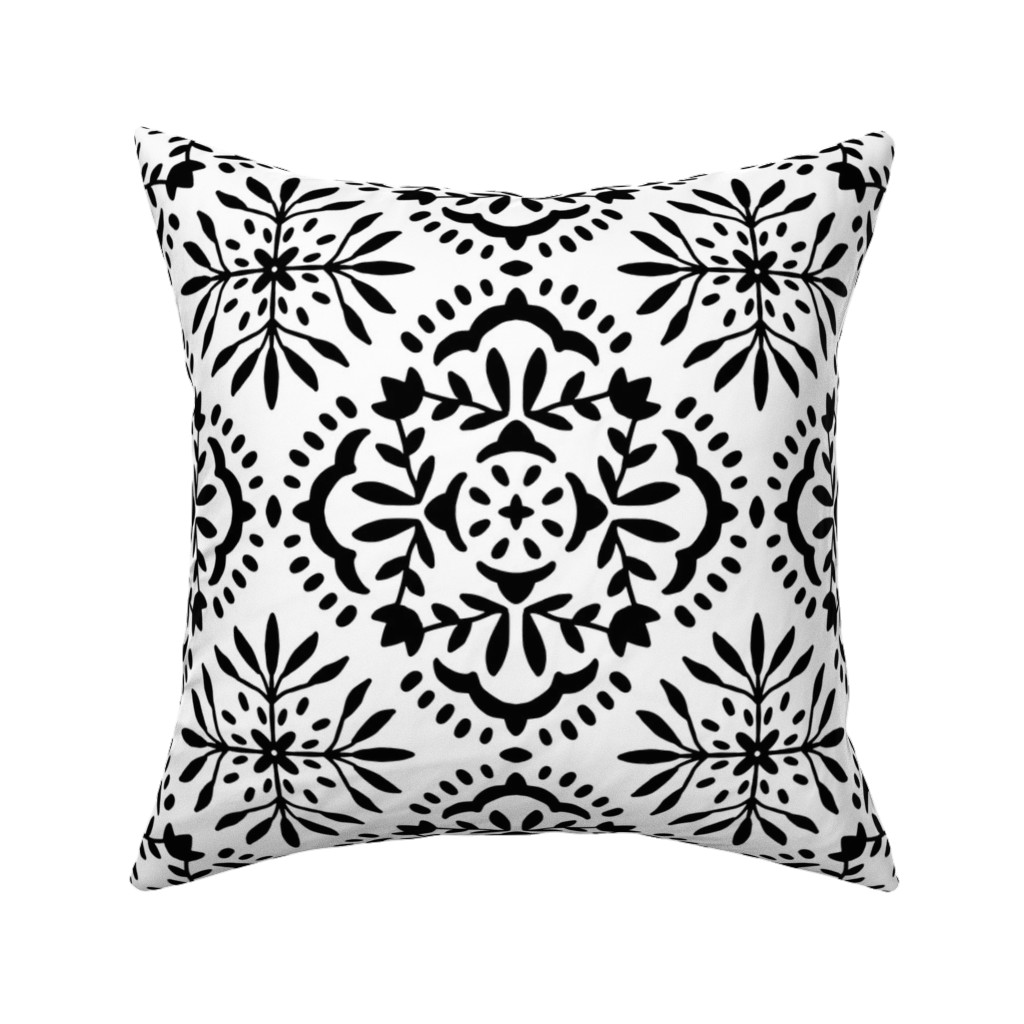 Southern At Heart - Black and White Pillow, Woven, White, 16x16, Double Sided, Black, Black