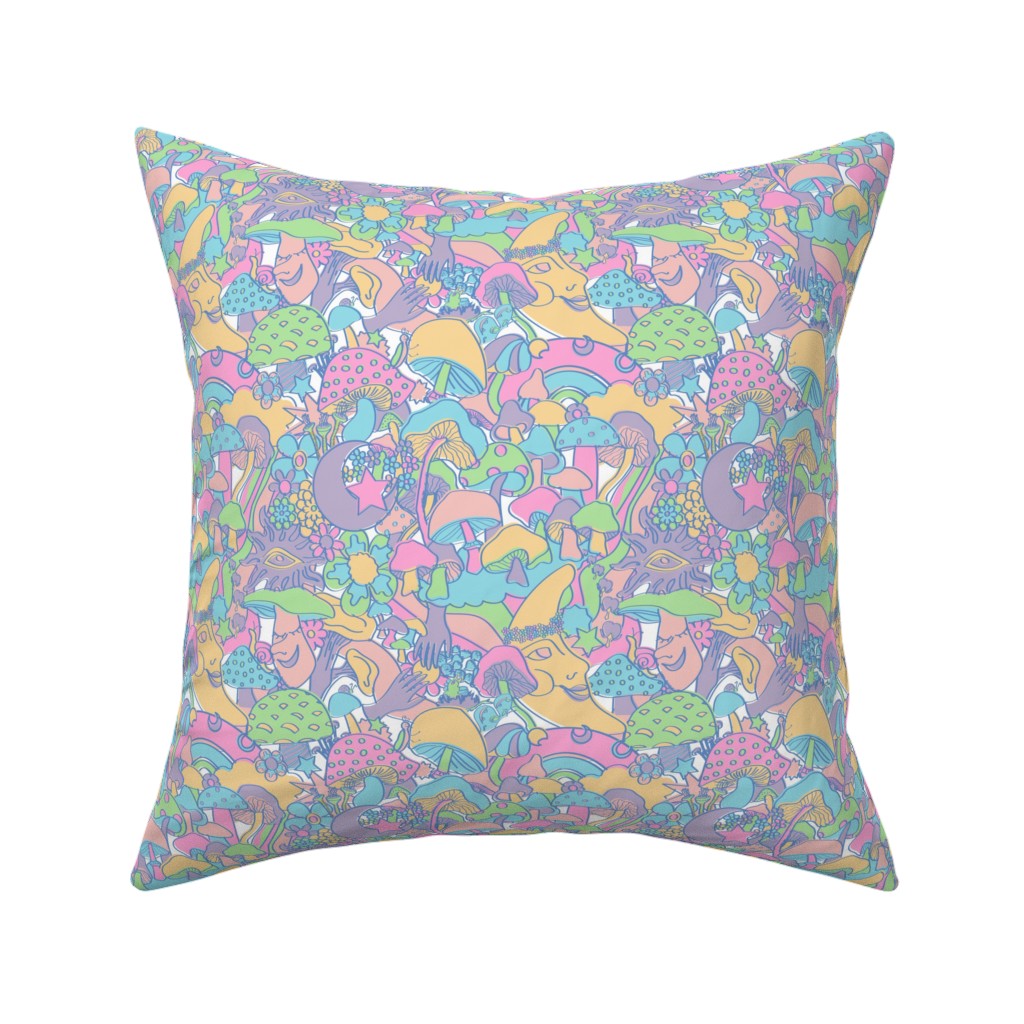 Magical Mushroom World - Pastel Pillow, Woven, White, 16x16, Double Sided, Multicolor