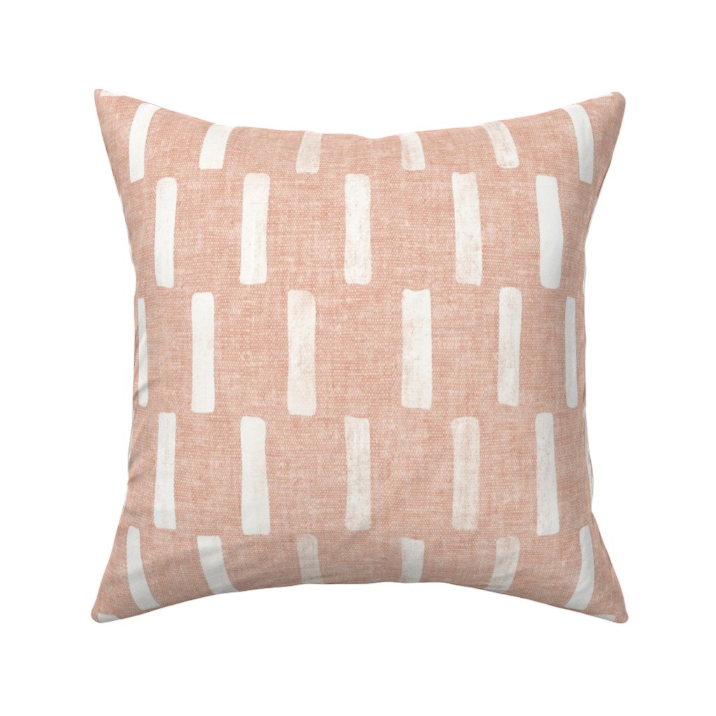 Boho Dash Block Print - Dusty Pink Pillow, Woven, White, 16x16, Double Sided, Pink, Bright Pink