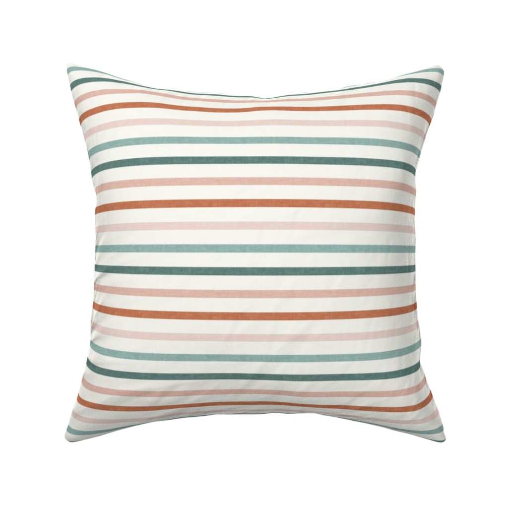 Skinny Stripes - Terracotta & Blue Sunset Pillow, Woven, White, 16x16, Double Sided, Multicolor