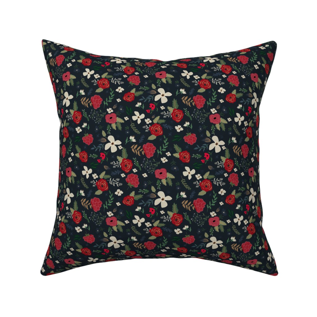 Fancy Winter - Navy Background Pillow, Woven, White, 16x16, Double Sided, Black, Black