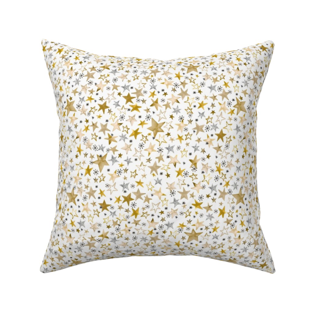 Winter Stars Christmas - Gold Pillow, Woven, White, 16x16, Double Sided, Yellow