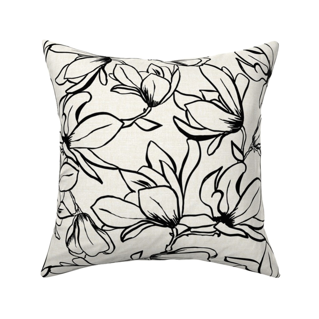 Magnolia Garden - Textured - White & Black Pillow, Woven, White, 16x16, Double Sided, Beige