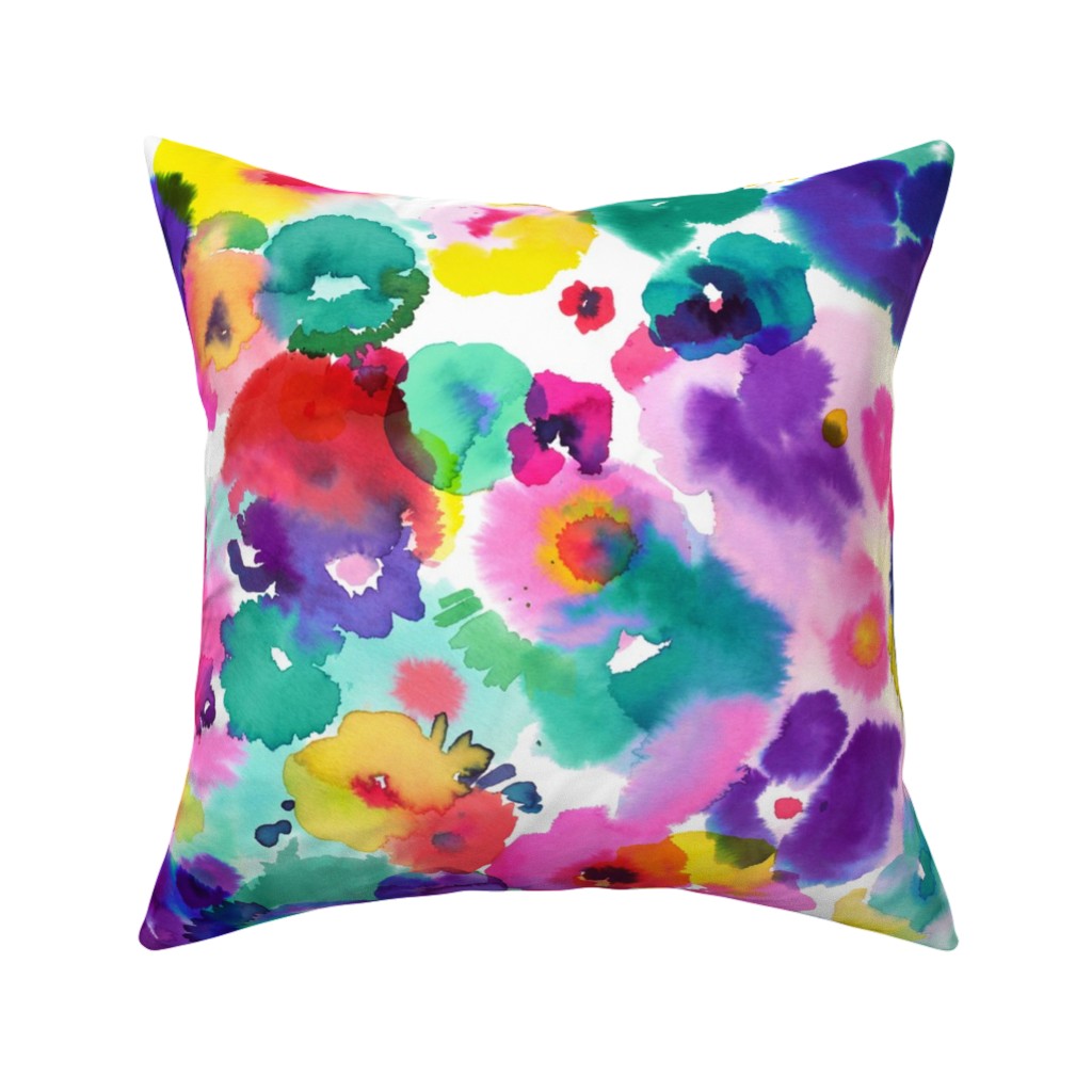 Abstract Floral Watercolor - Multi Pillow, Woven, White, 16x16, Double Sided, Multicolor