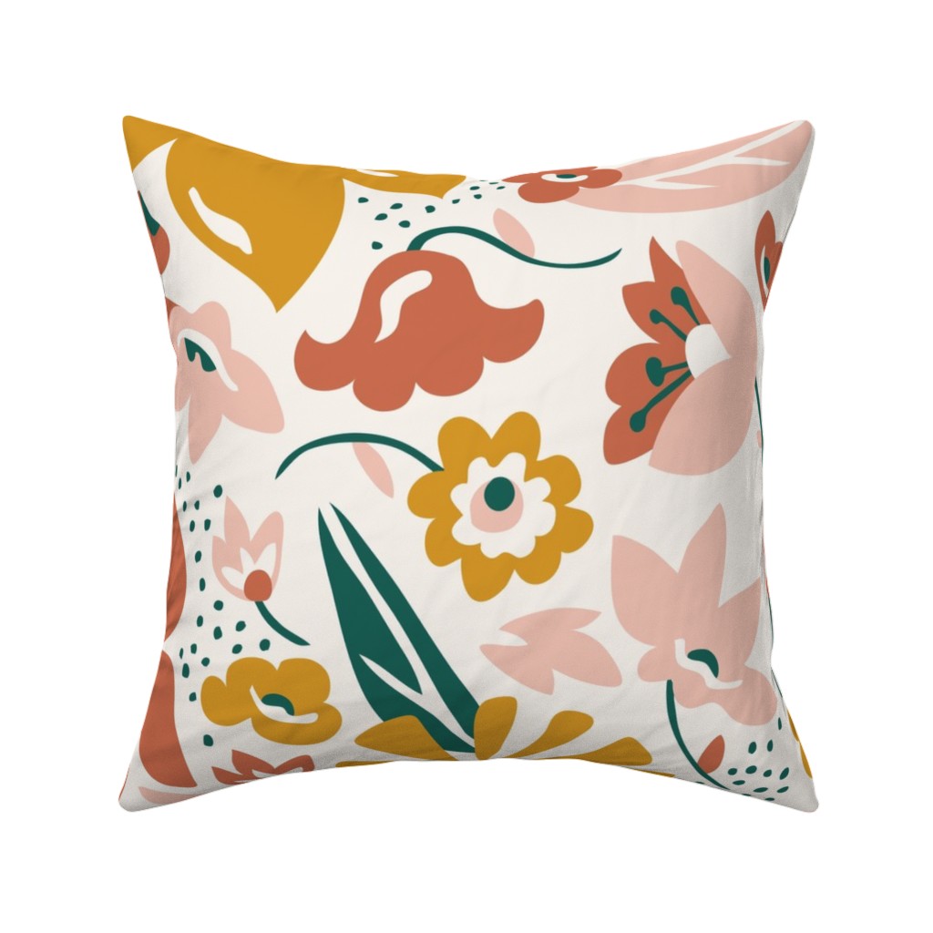 Betty Modern Floral - Pink Pillow, Woven, White, 16x16, Double Sided, Multicolor