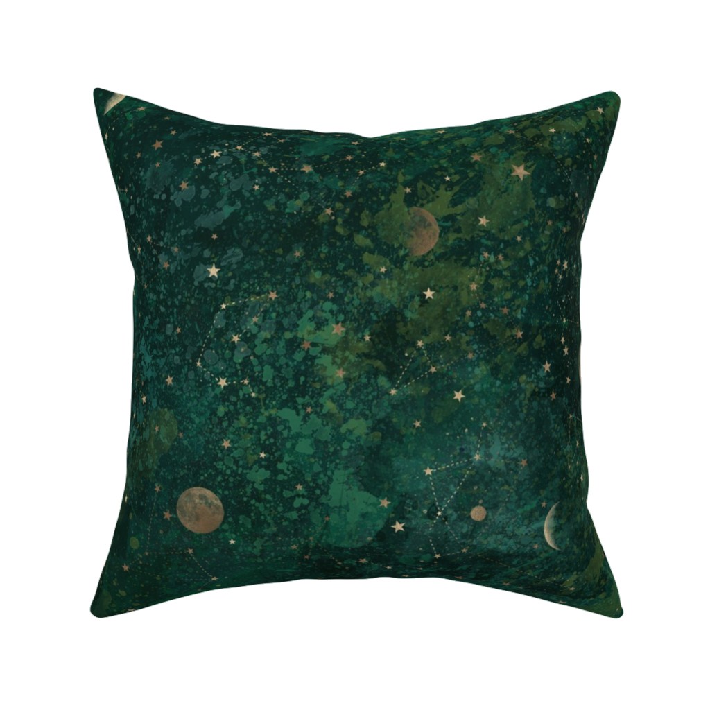Moon and Stars - Green Pillow, Woven, White, 16x16, Double Sided, Green, Classic Green