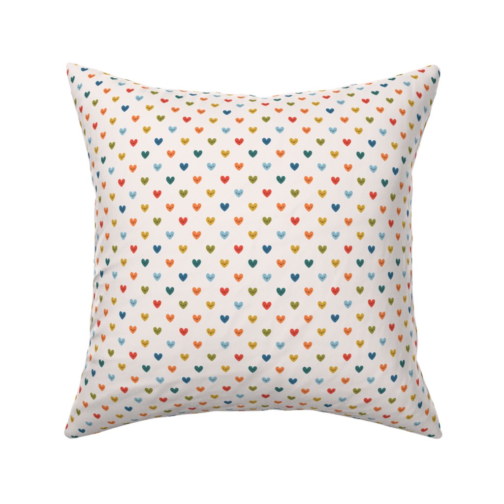 Cute Colored Hearts - Multi Pillow, Woven, White, 16x16, Double Sided, Multicolor