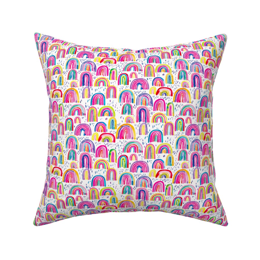 Rainbows Watercolor - Multi Pillow, Woven, White, 16x16, Double Sided, Multicolor
