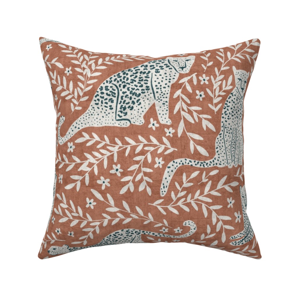 Jungle Cat - Redwood Pillow, Woven, White, 16x16, Double Sided, Brown, Brown