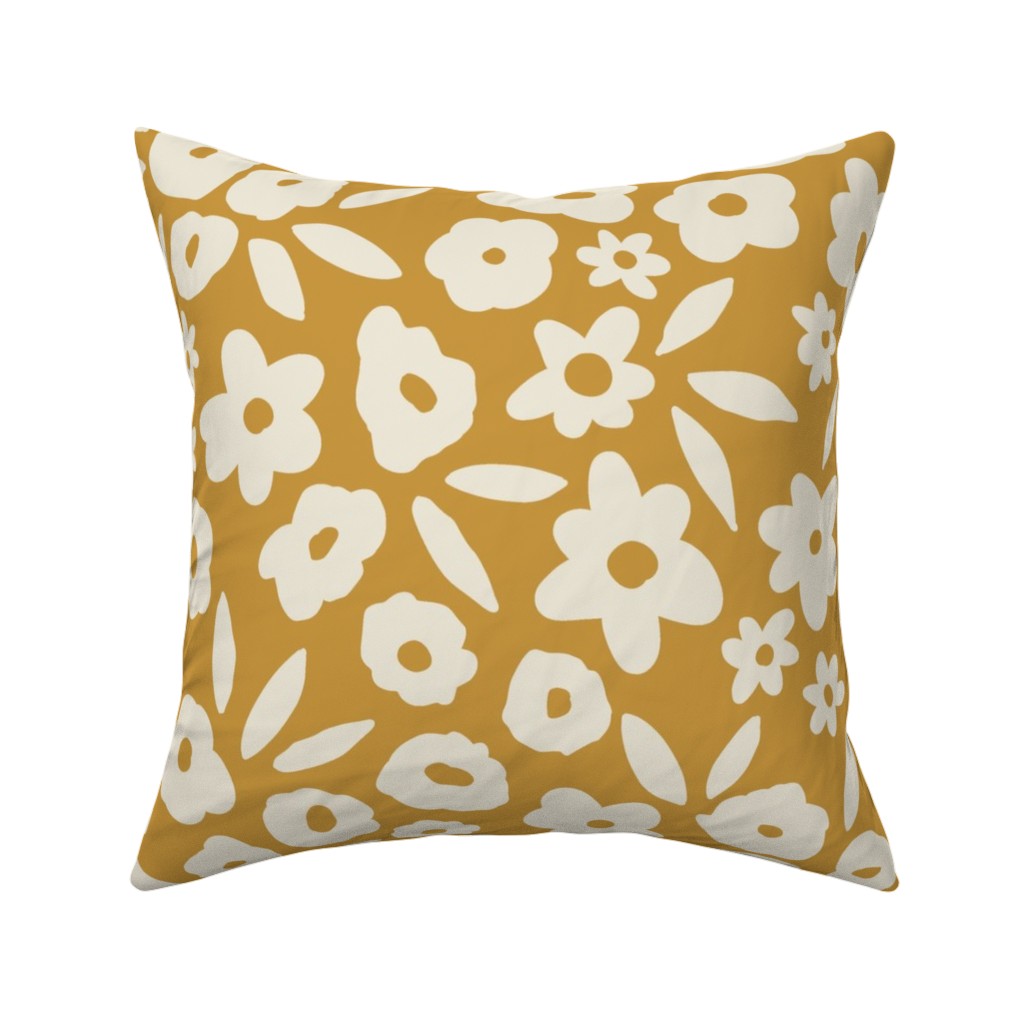 Flower Field - Mustard Pillow, Woven, White, 16x16, Double Sided, Yellow