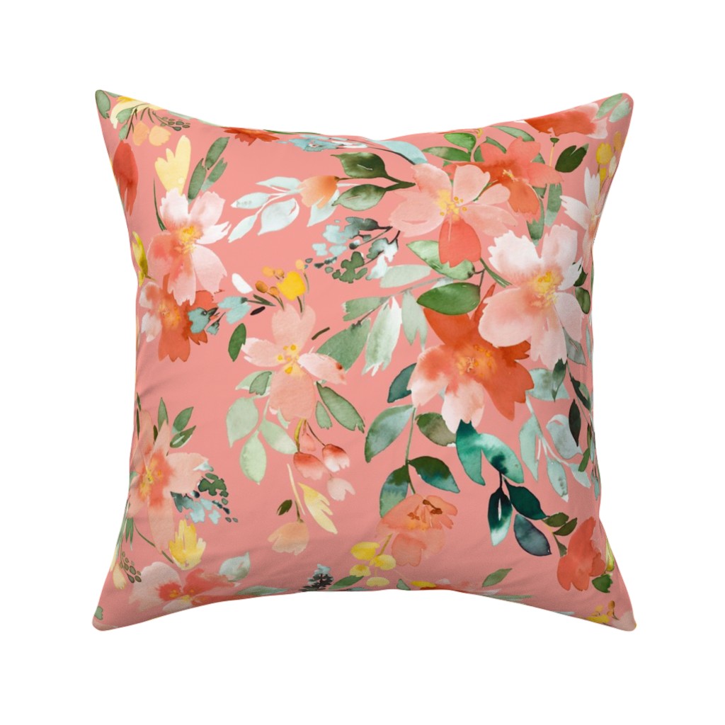 Summery Oleander Floral - Coral Pink Pillow, Woven, White, 16x16, Double Sided, Pink