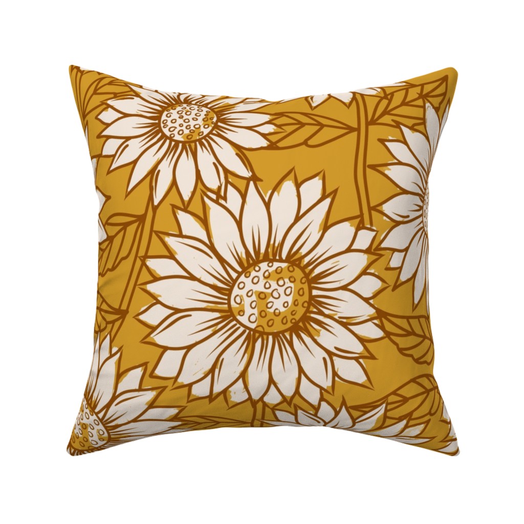 Golden Sunflowers - Yellow Pillow, Woven, White, 16x16, Double Sided, Yellow
