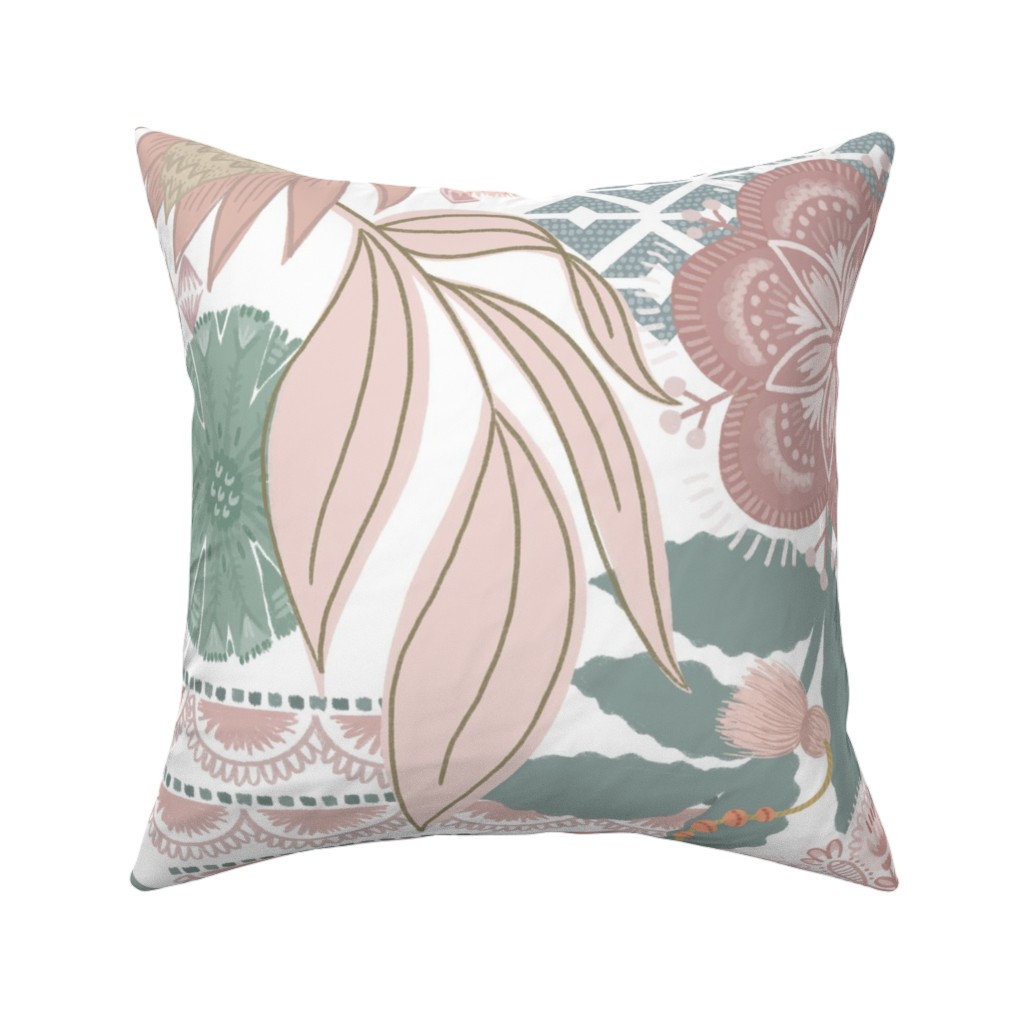 Boho Tropical Pillow, Woven, White, 16x16, Double Sided, Multicolor