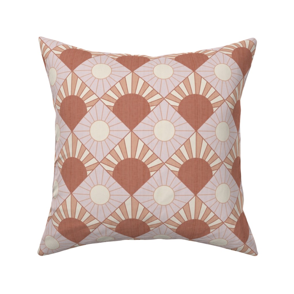 Mid Century Geometric Sun - Pink Pillow, Woven, White, 16x16, Double Sided, Pink, Bright Pink