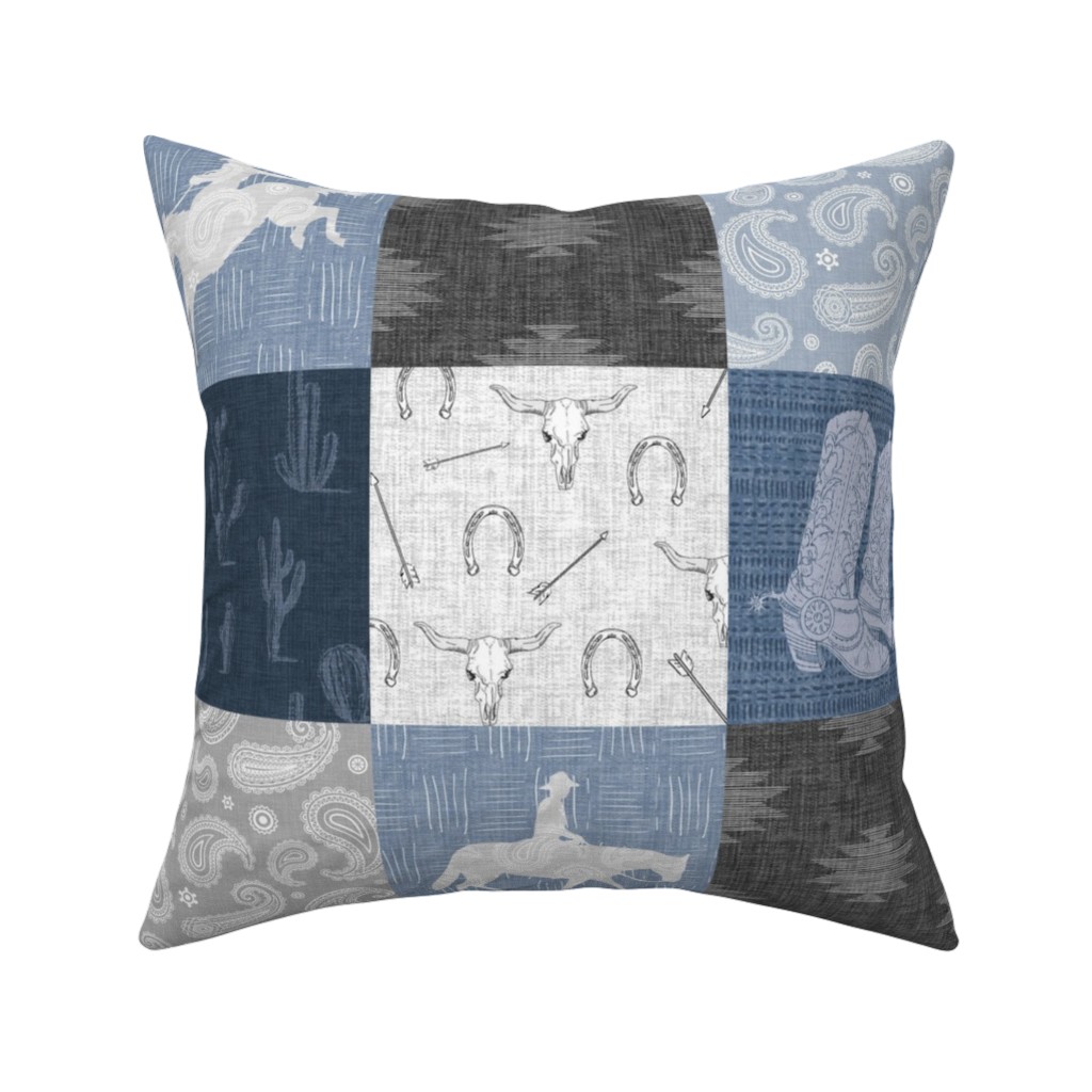Lone Cowboy - Blue and Gray Pillow, Woven, White, 16x16, Double Sided, Blue