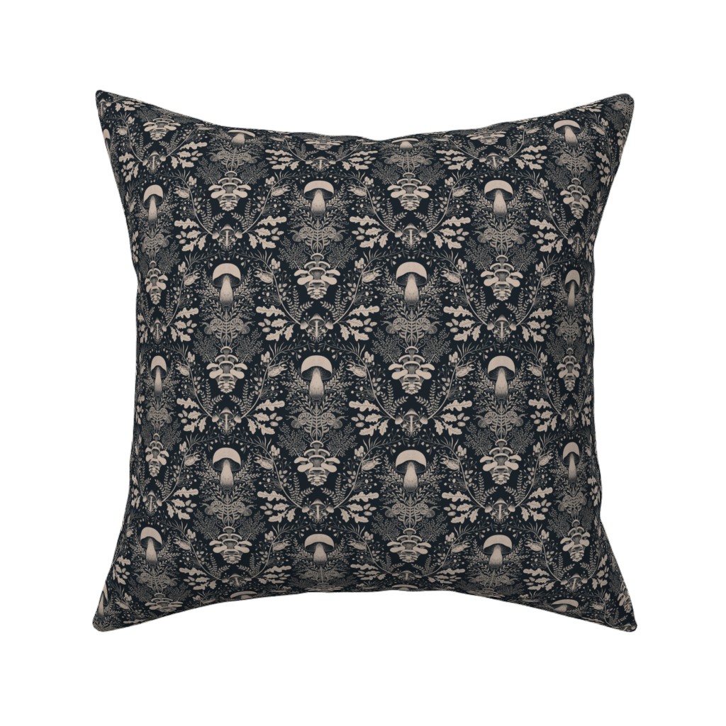 Mushroom Forest Damask Pillow, Woven, White, 16x16, Double Sided, Black, Black