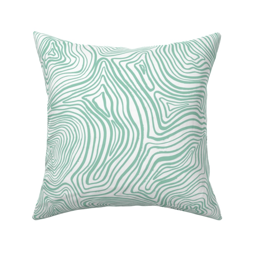 Abstract Wavy Lines - Green Pillow, Woven, White, 16x16, Double Sided, Green