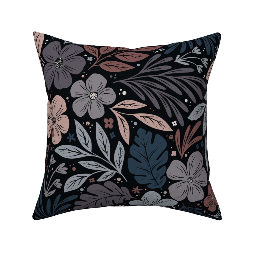 Dark and Moody Floral Pillow, Woven, White, 16x16, Double Sided, Multicolor