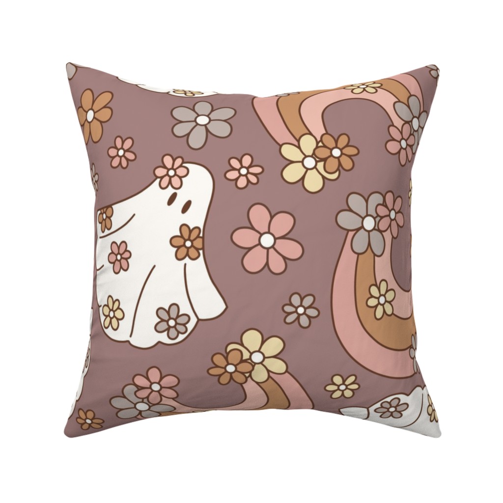 Boho Floral Ghosts Pillow, Woven, White, 16x16, Double Sided, Purple