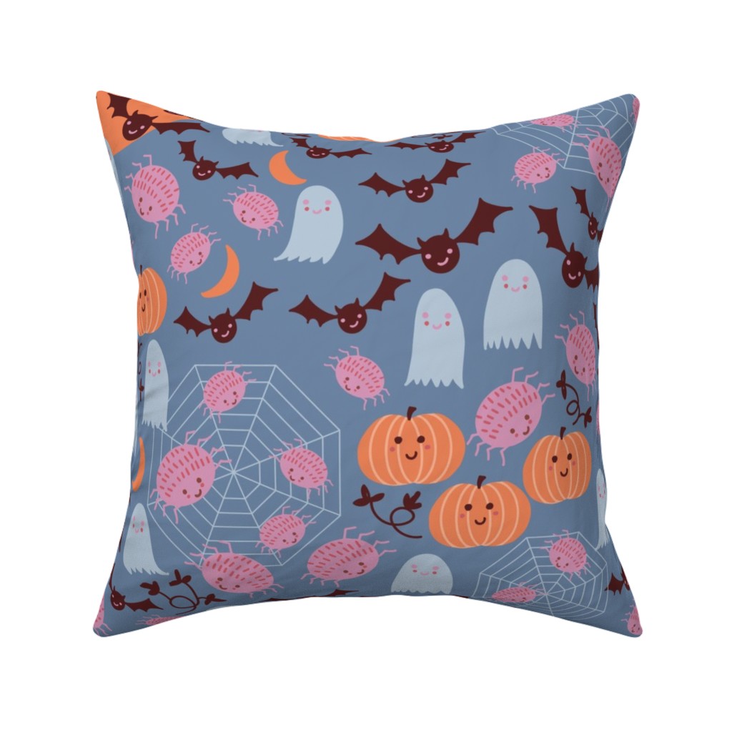 Cute Halloween - Blue and Orange Pillow, Woven, White, 16x16, Double Sided, Multicolor