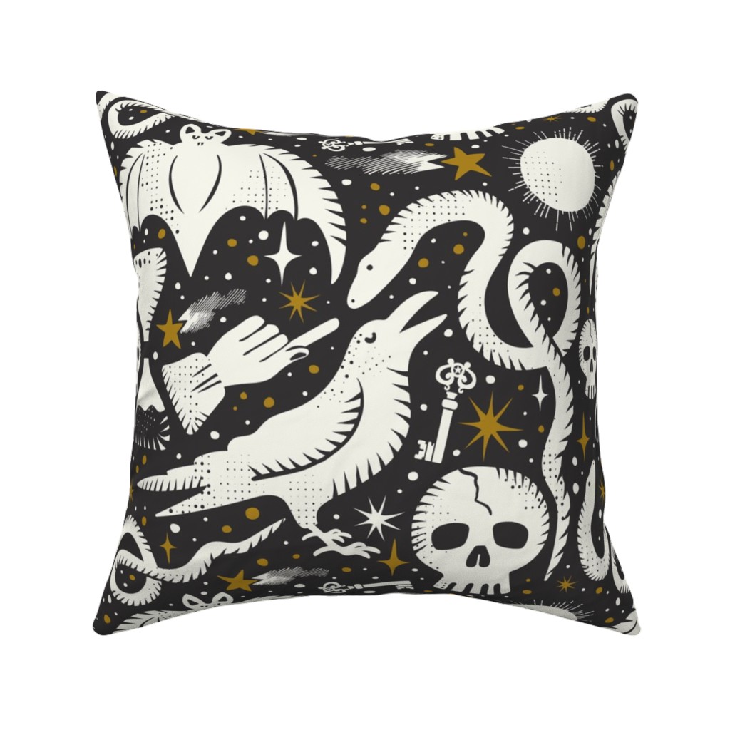 Mysteria - Black Pillow, Woven, White, 16x16, Double Sided, Black, Black