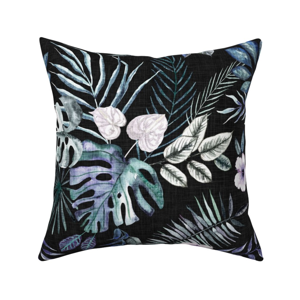 Phantasmagorial Jungle Pillow, Woven, White, 16x16, Double Sided, Black, Black