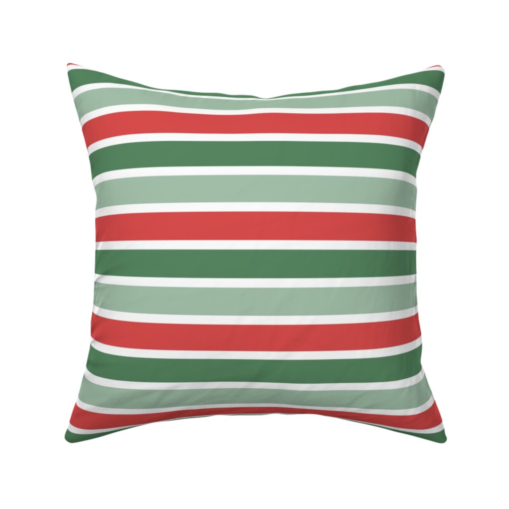 Christmas Cozy Stripe - Red and Green Pillow, Woven, White, 16x16, Double Sided, Multicolor