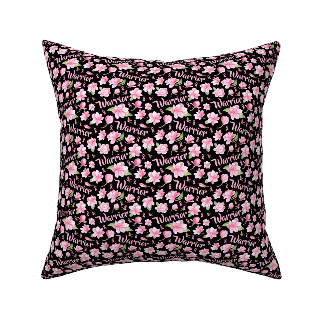 Warrior Pink Ribbon and Flowers - Pink Pillow, Woven, White, 16x16, Double Sided, Pink