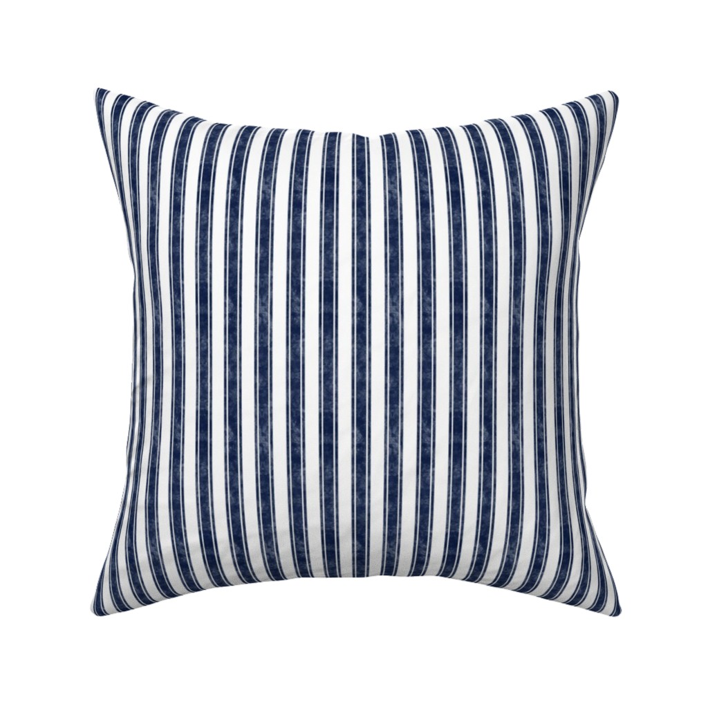 Vertical French Ticking Textured Pinstripes in Dark Midnight Navy and White Pillow, Woven, White, 16x16, Double Sided, Blue