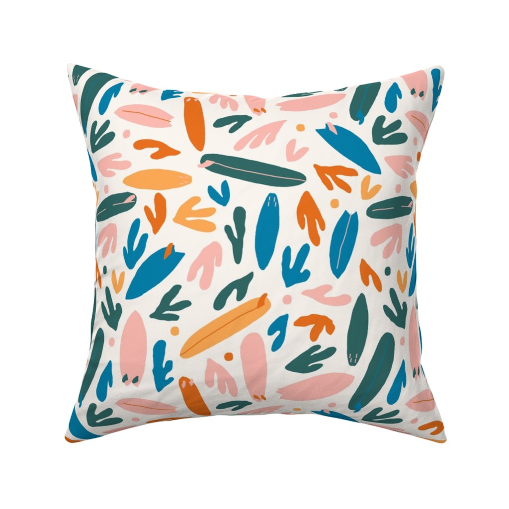 Surfboards and Palms - Multi Pillow, Woven, White, 16x16, Double Sided, Multicolor