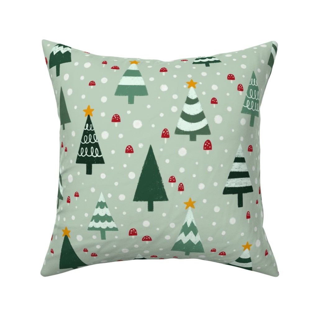 Christmas Forest - Green Pillow, Woven, White, 16x16, Double Sided, Green, Classic Green