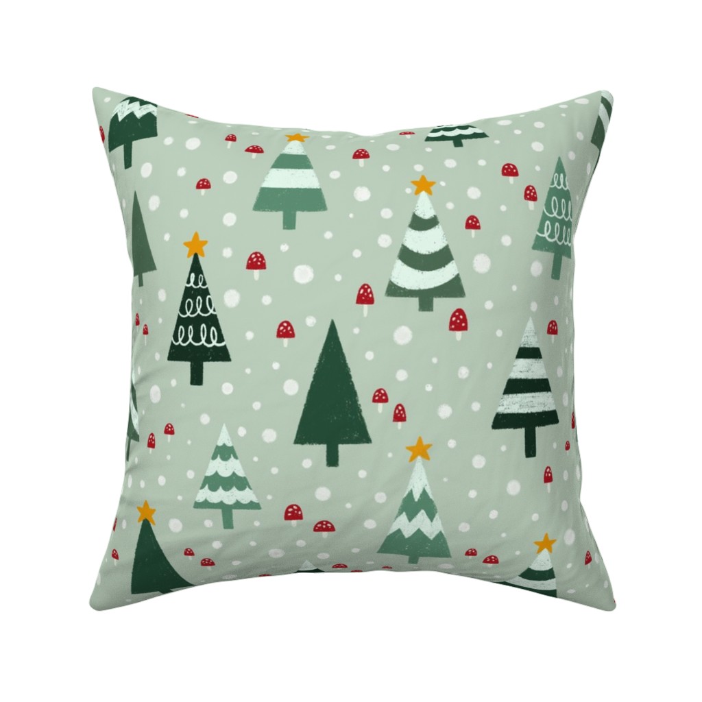 Christmas Forest - Green Pillow, Woven, White, 16x16, Double Sided, Green