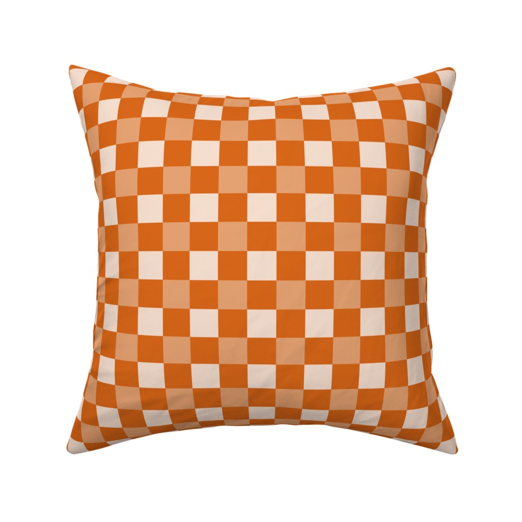 Orange Gingham Plaid Pillow, Woven, White, 16x16, Double Sided, Orange