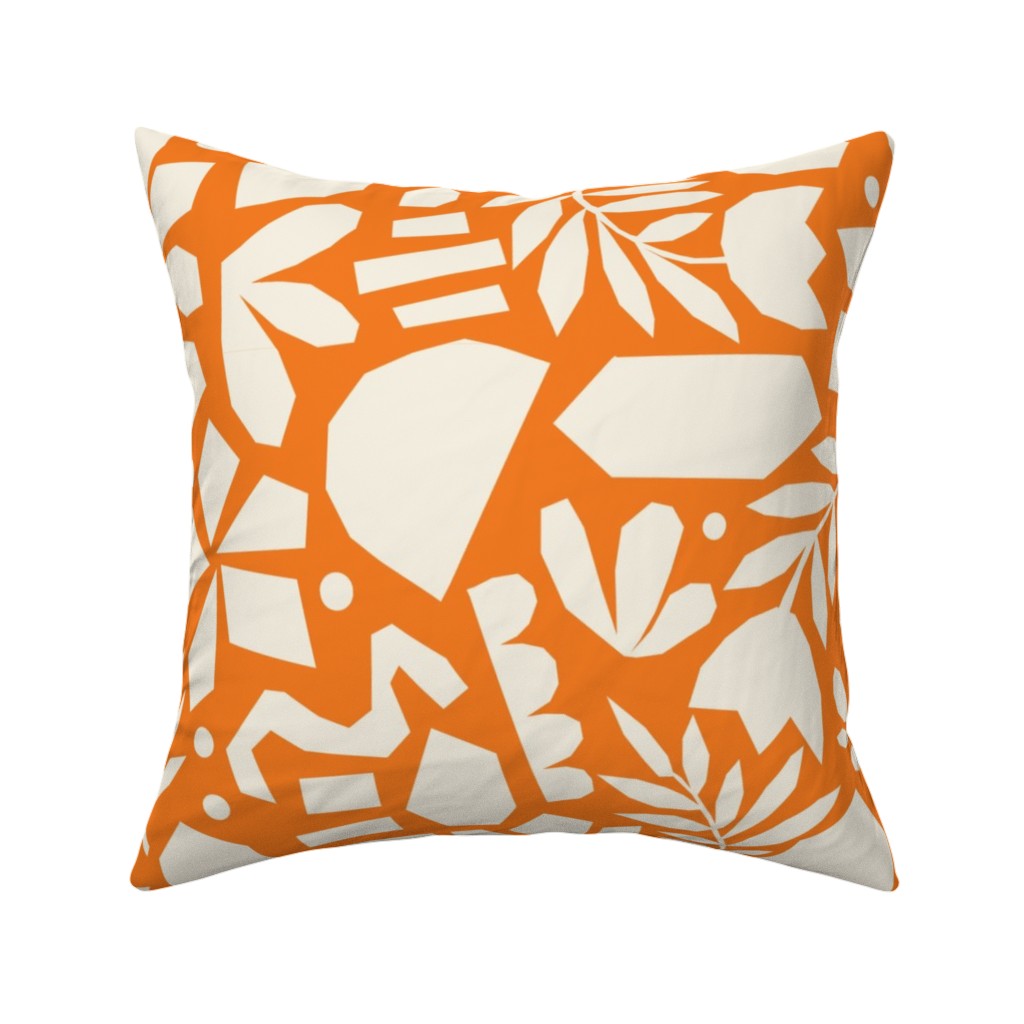 Paper Cut Floral Collage - Orange Pillow, Woven, White, 16x16, Double Sided, Orange, Orange