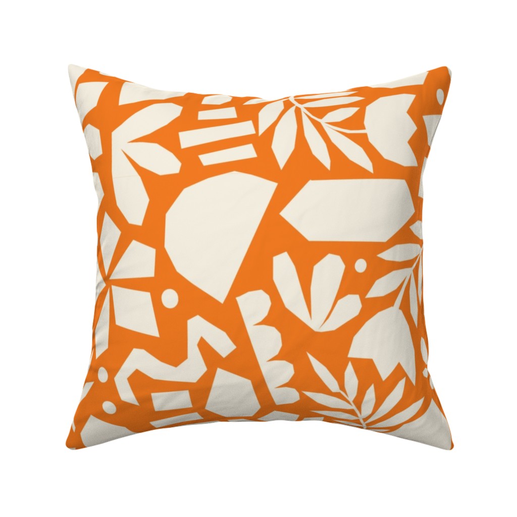 Paper Cut Floral Collage - Orange Pillow, Woven, White, 16x16, Double Sided, Orange