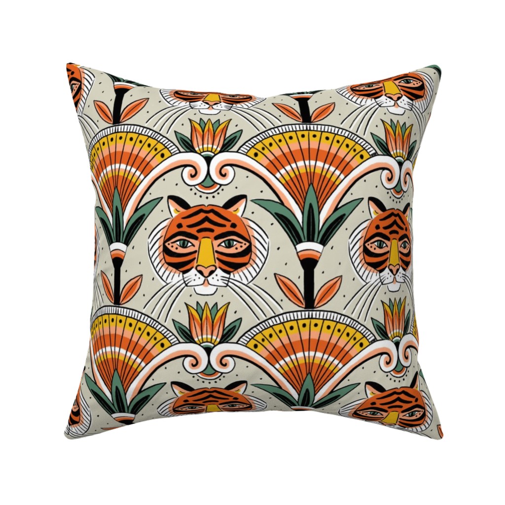 Egypt Tigers - Multi Pillow, Woven, White, 16x16, Double Sided, Multicolor