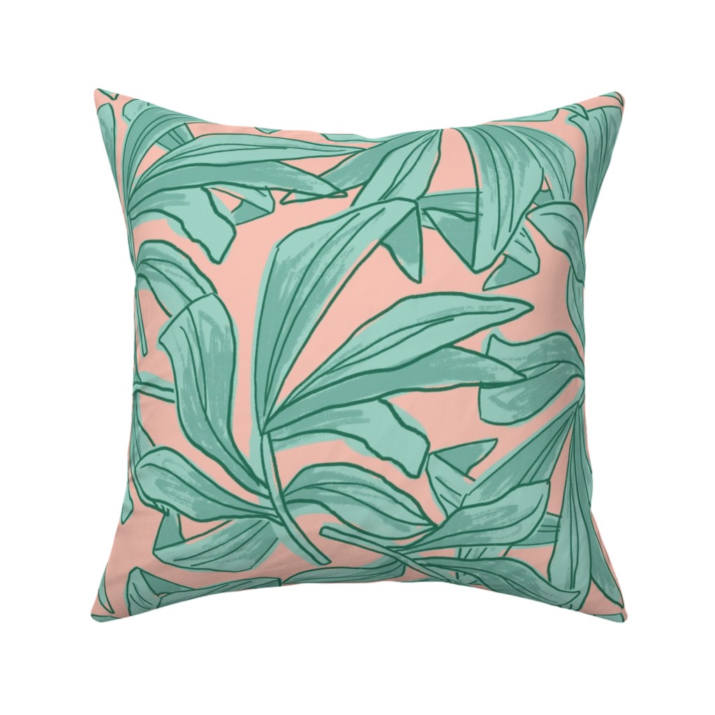 Lush Tropical Leaves - Pink and Mint Pillow, Woven, White, 16x16, Double Sided, Green, Classic Green