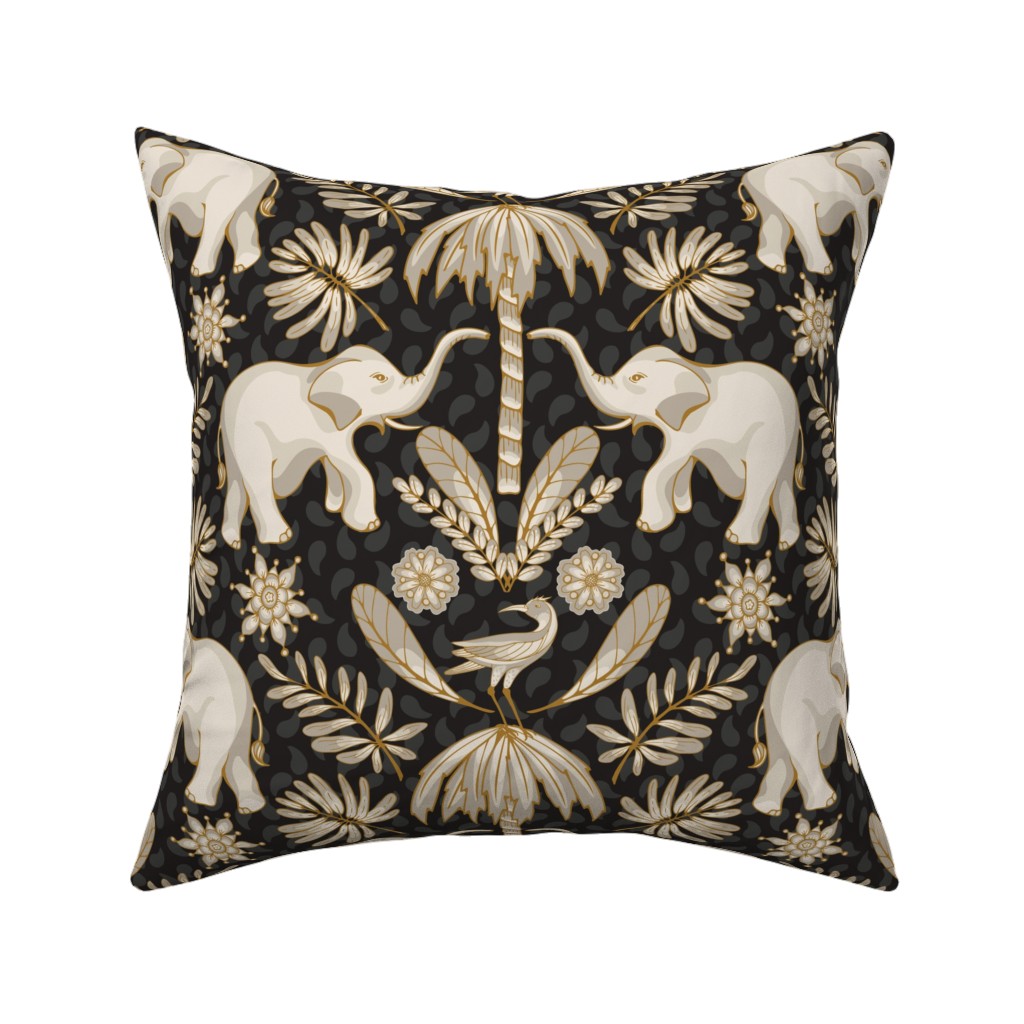 Elephant Love - Neutral on Dark Pillow, Woven, White, 16x16, Double Sided, Black, Black