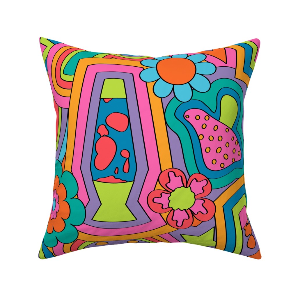 Psychedelic 60s Rainbow - Neon Pillow, Woven, White, 16x16, Double Sided, Multicolor