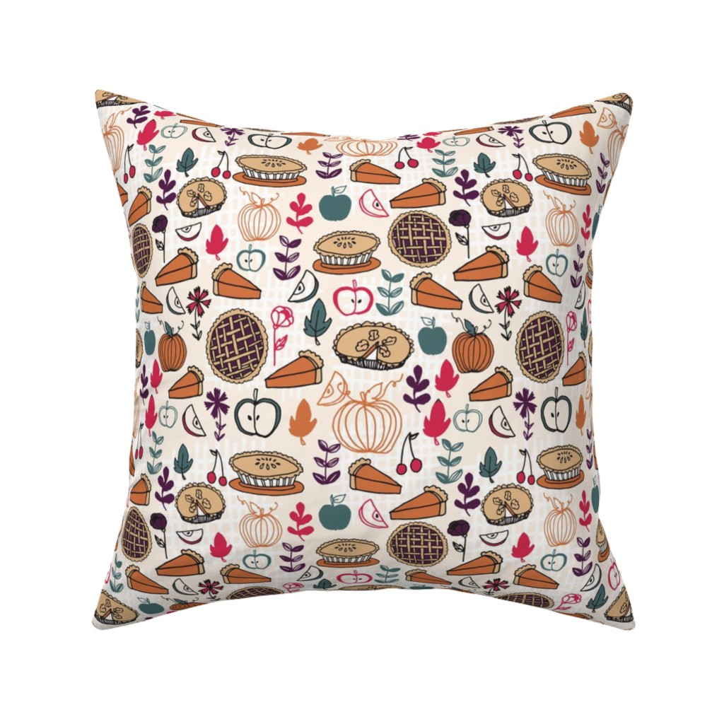 Thanksgiving Apple and Pumpkin Pies Pillow, Woven, White, 16x16, Double Sided, Multicolor