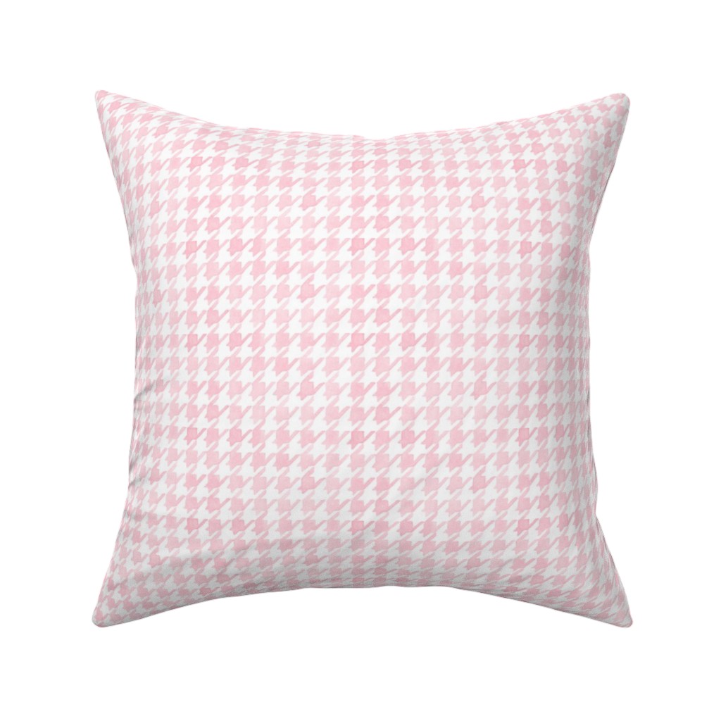 Happy Houndstooth Pillow, Woven, White, 16x16, Double Sided, Pink, Pearl