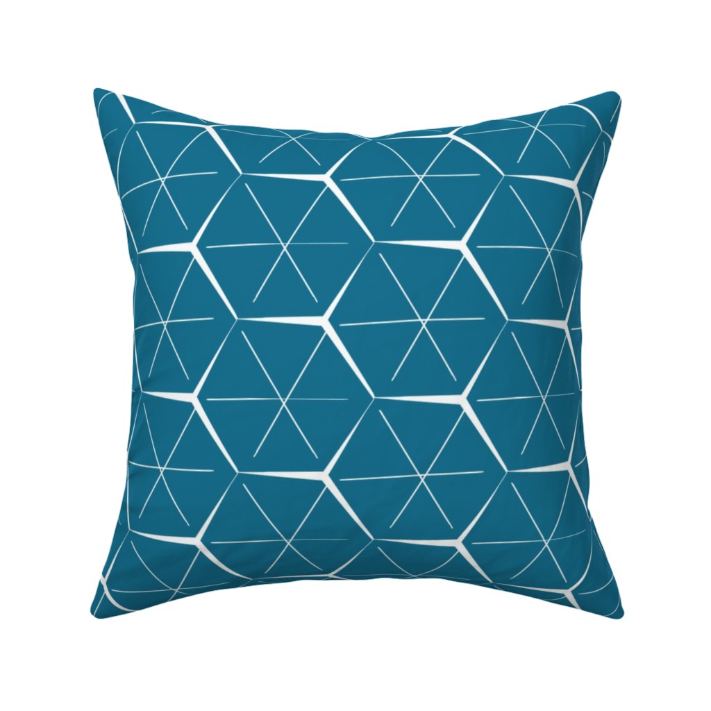 Hexagons - Blue Pillow, Woven, White, 16x16, Double Sided, Blue, True Blue