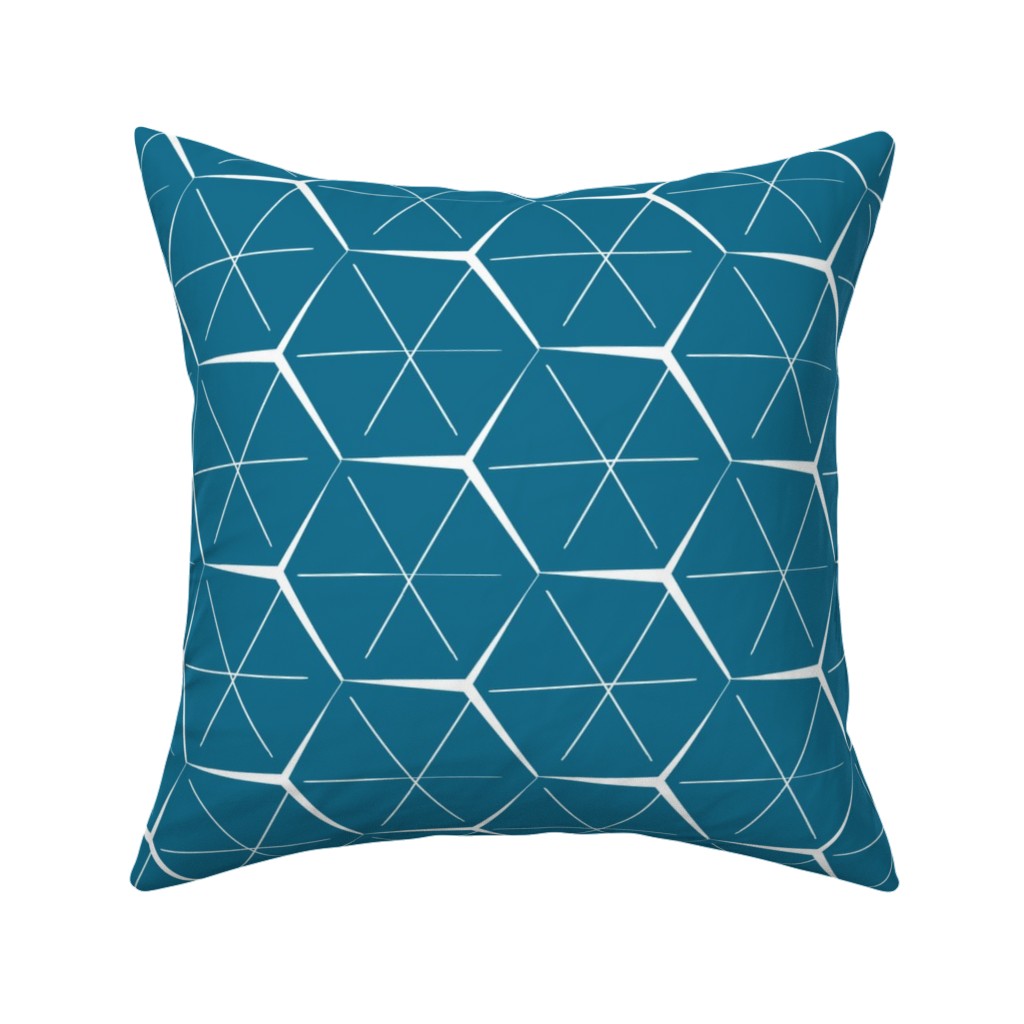 Hexagons - Blue Pillow, Woven, White, 16x16, Double Sided, Blue