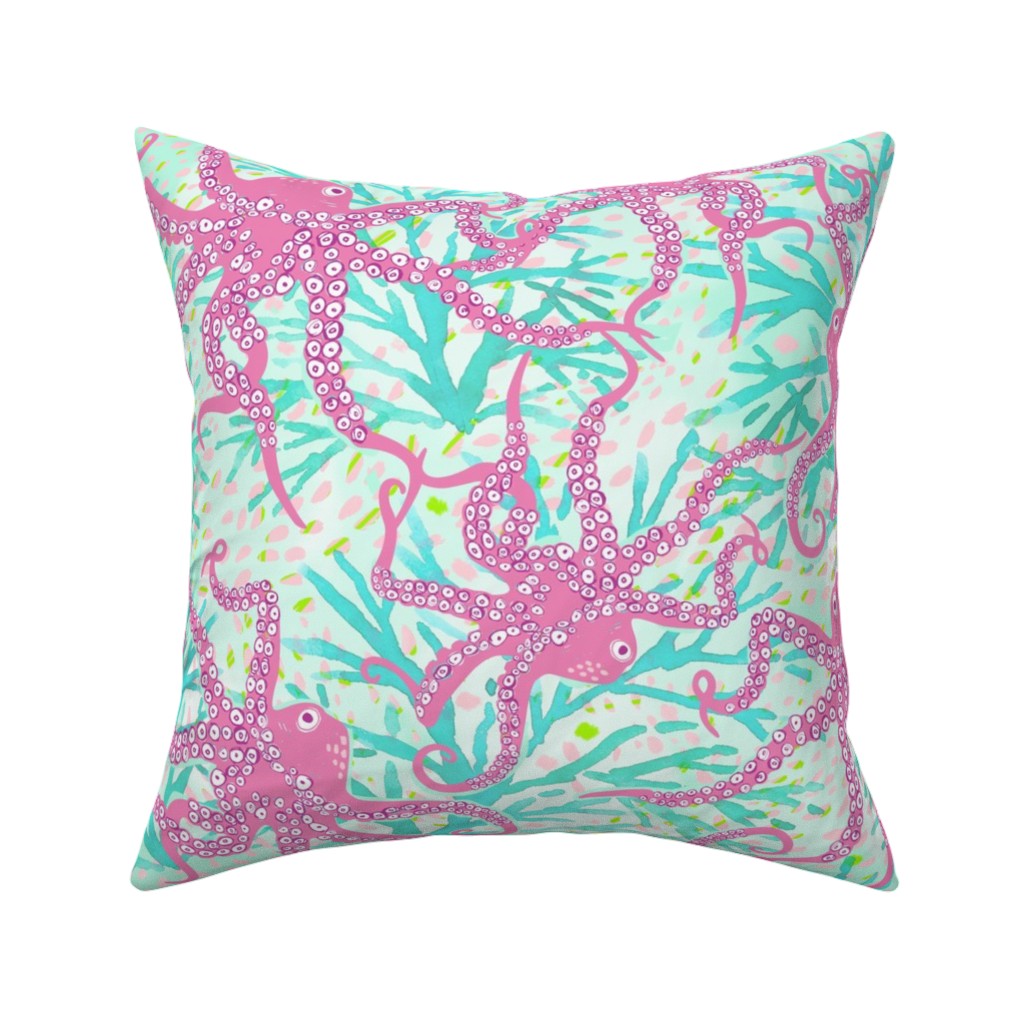 Oceana - Pink and Teal Pillow, Woven, White, 16x16, Double Sided, Multicolor