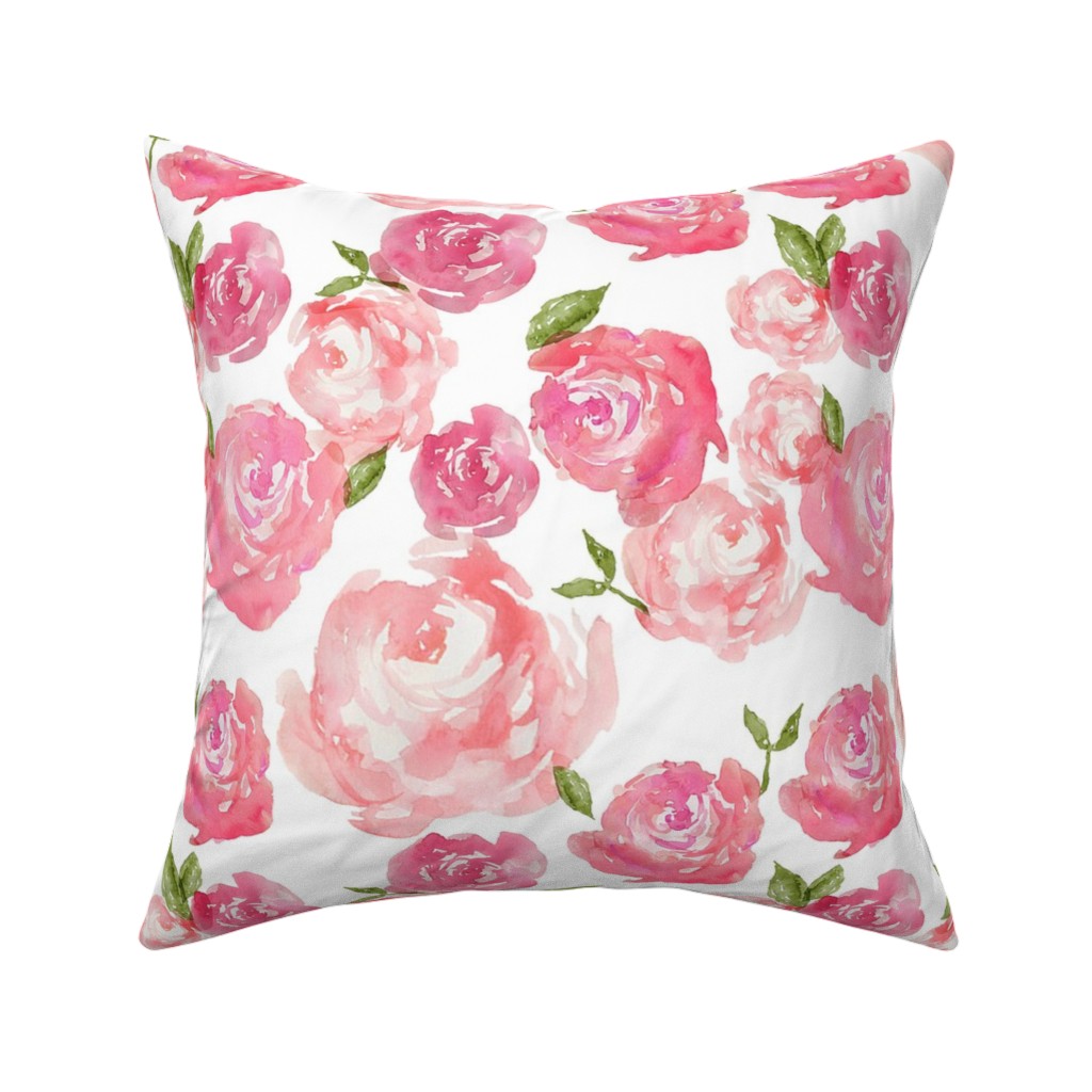 Watercolor Floral Pillow, Woven, White, 16x16, Double Sided, Pink, Bright Pink