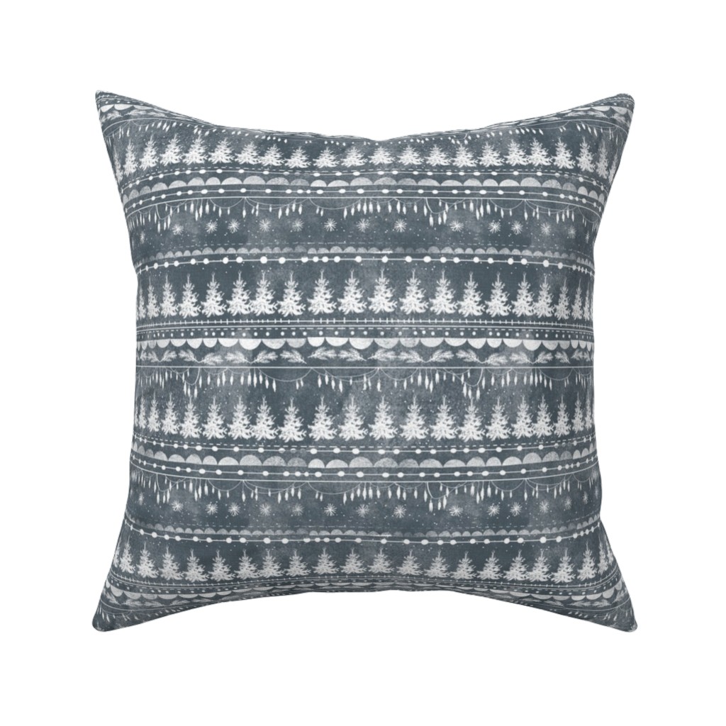 Vintage Christmas Stripe Pillow, Woven, White, 16x16, Double Sided, Gray